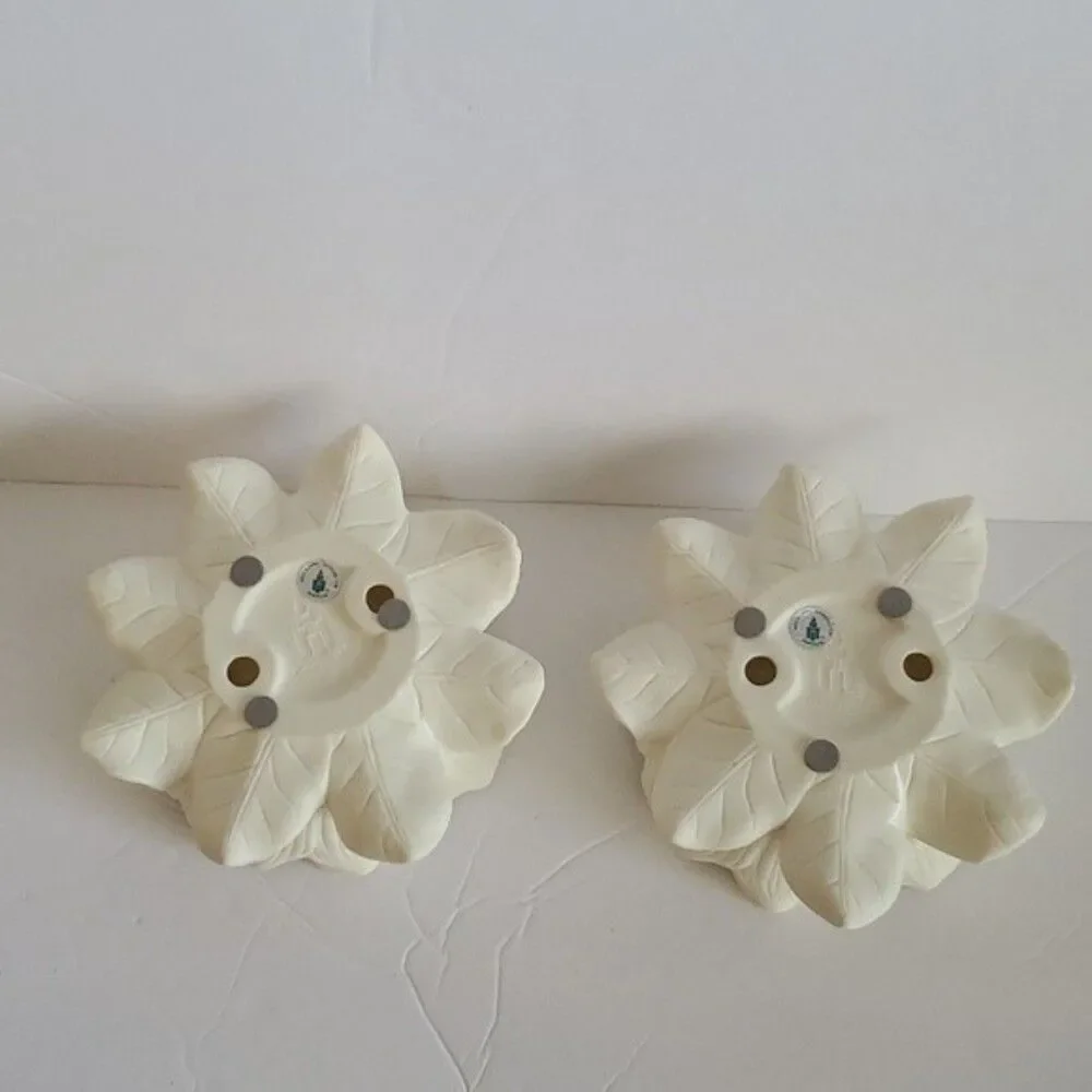 PartyLite P7369 Magnolia Lotus Flower Candle Holders Set of 2 Bisque Porcelain